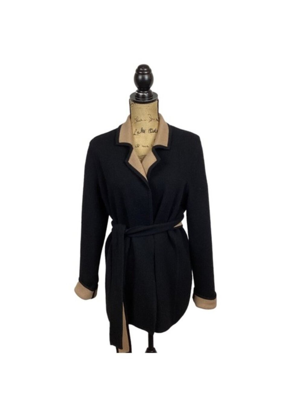 SUTTON l STUDIO Cashmere Belted Cardigan Jacket Black Womens Large